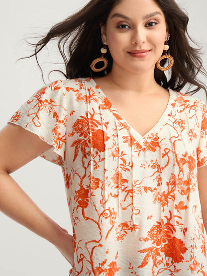 Floral Print Pleated Front Blouse