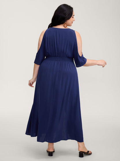 Sleeve Cut-Out Shirred Waist Maxi Dress