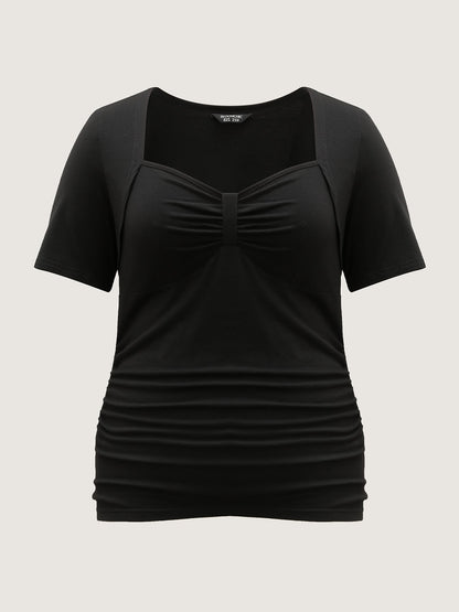 Stretchy Ruched Square Neck T-Shirt