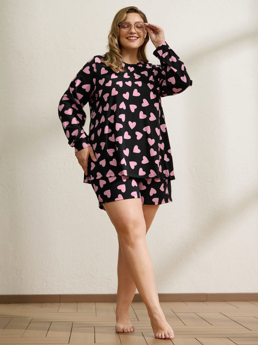 Sweet Hearts Stretchy Waist Knit Loungewear Set