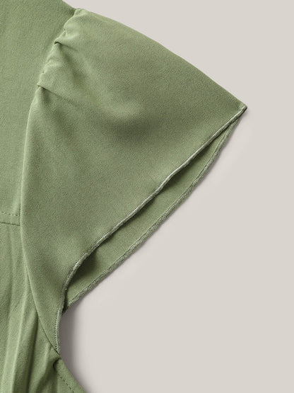Plicated Detail Belted Pockets Maxi Dress