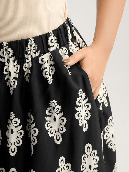 Boho Print A-Line Midi Skirt