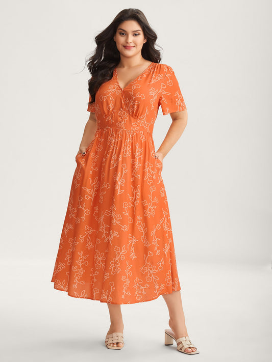Rayon Silhouette Floral Print Midi Dress