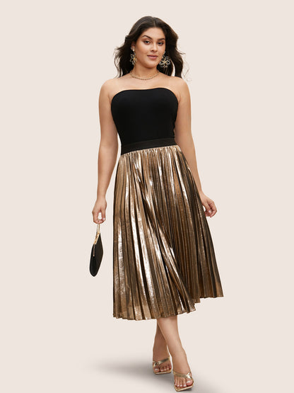 Glitter Metallic Luster Knitted Pleated Skirt