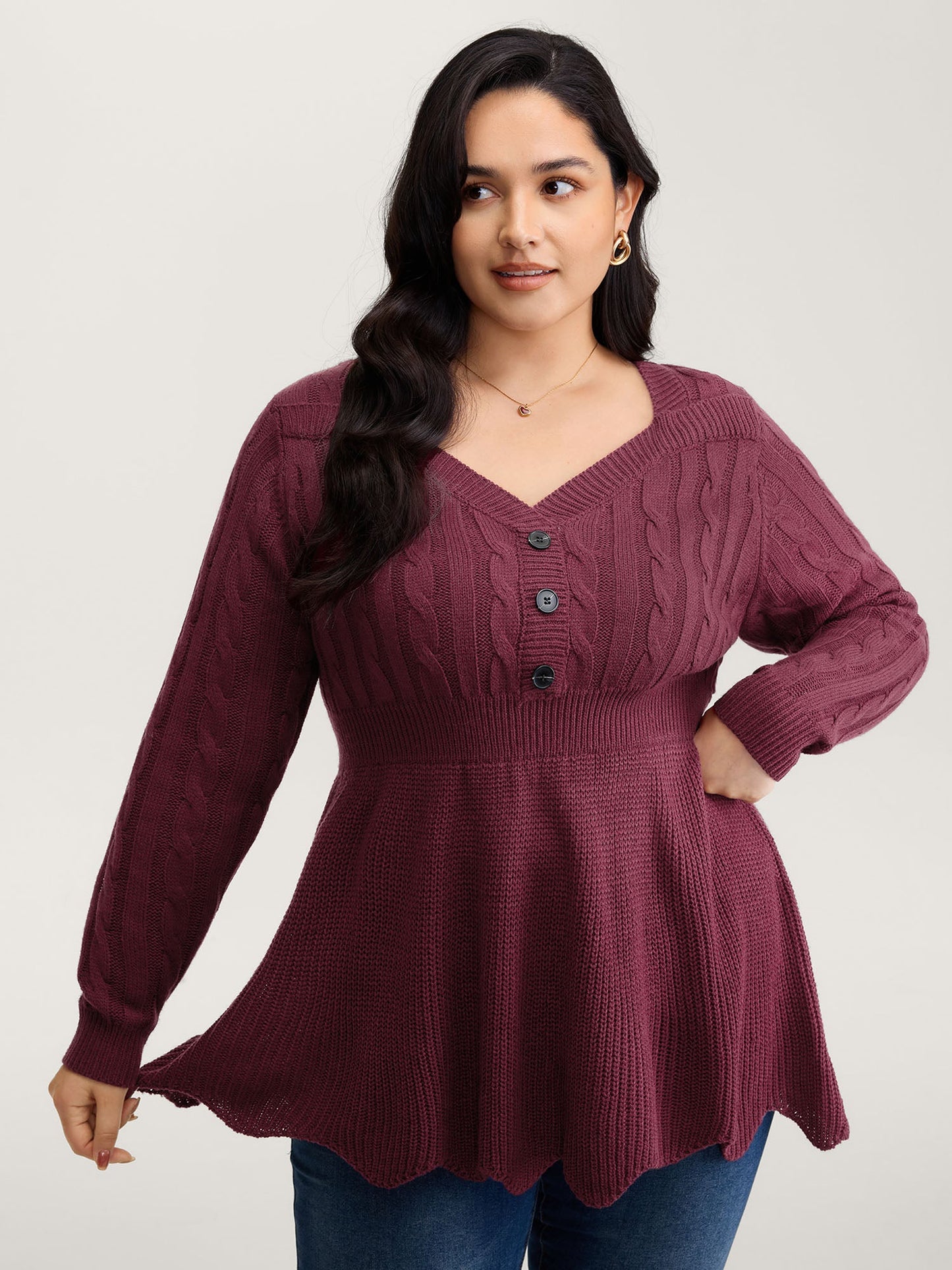 Cinched-Waist Sweetheart Textured A-Line Pullover