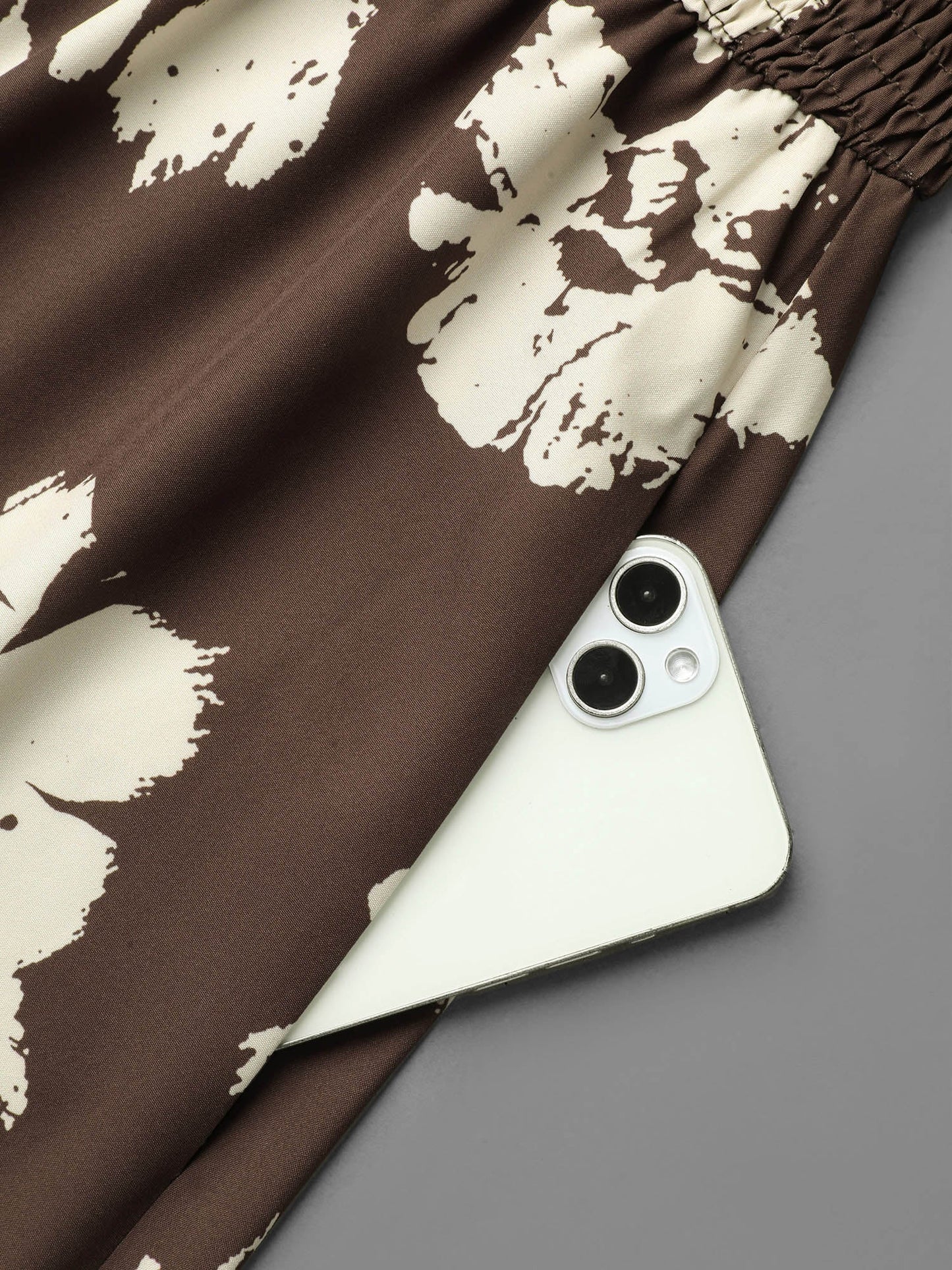 Leaf Print Square Neck Ruffled Shirred Midi Dress