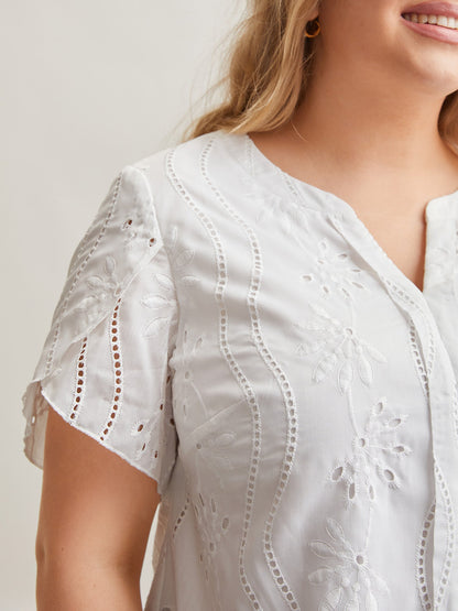 Embroidered Petal Sleeve Sheer Shirt