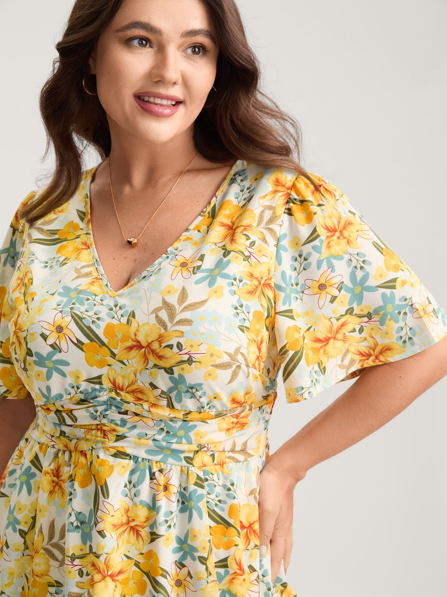 Sunkissed Floral Shirred Waist Midi Dress