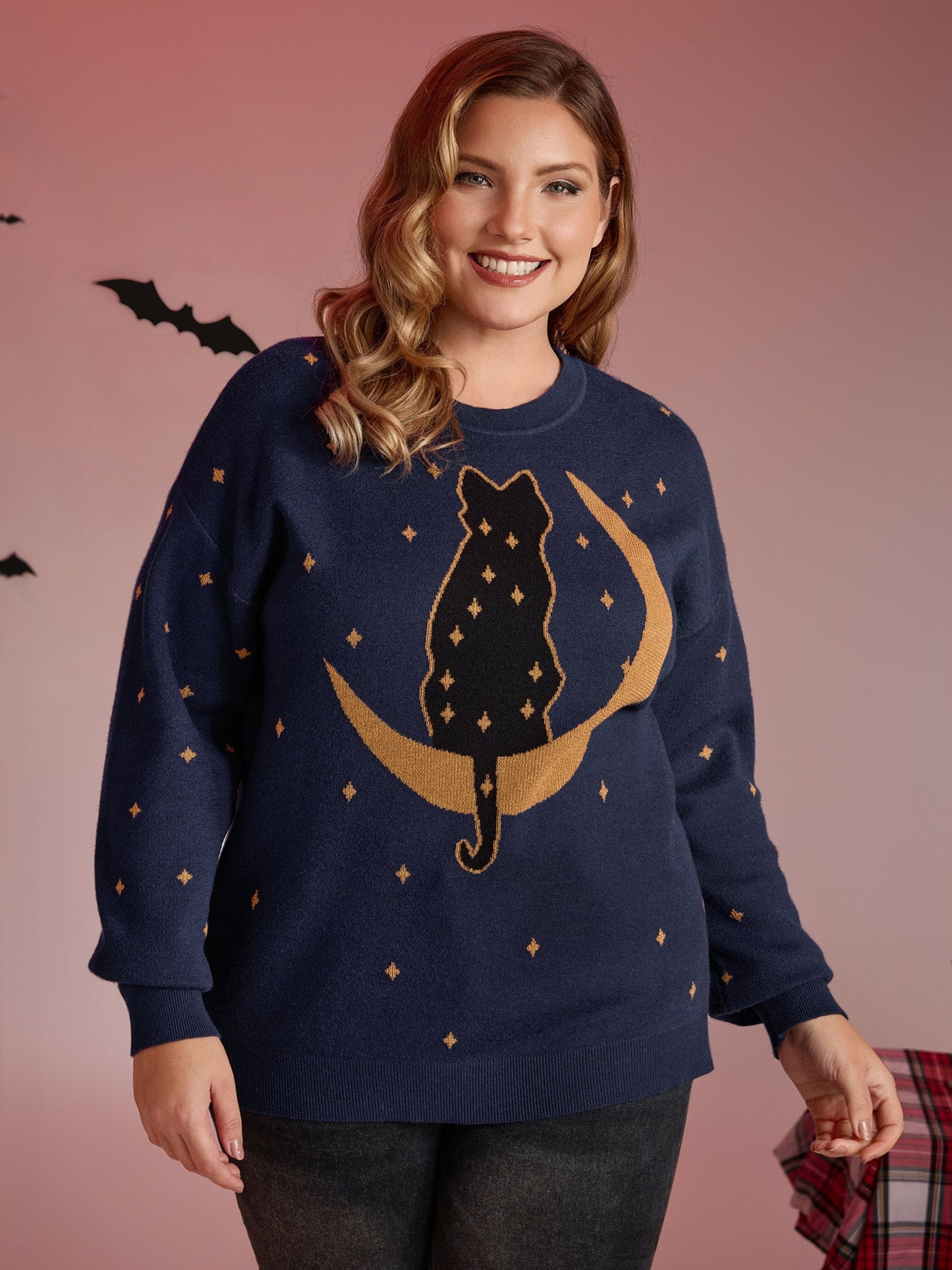 Supersoft Cat Night Print Crewneck Pullover