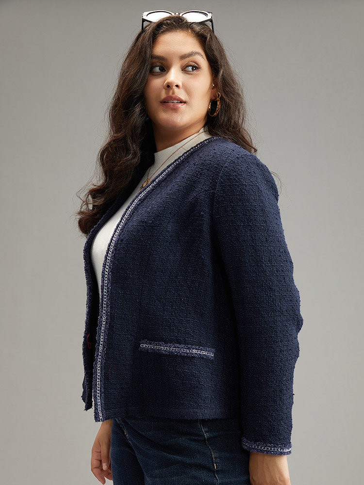 Solid Open Front Patchwork Stitch Blazer