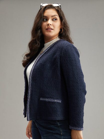 Solid Open Front Patchwork Stitch Blazer
