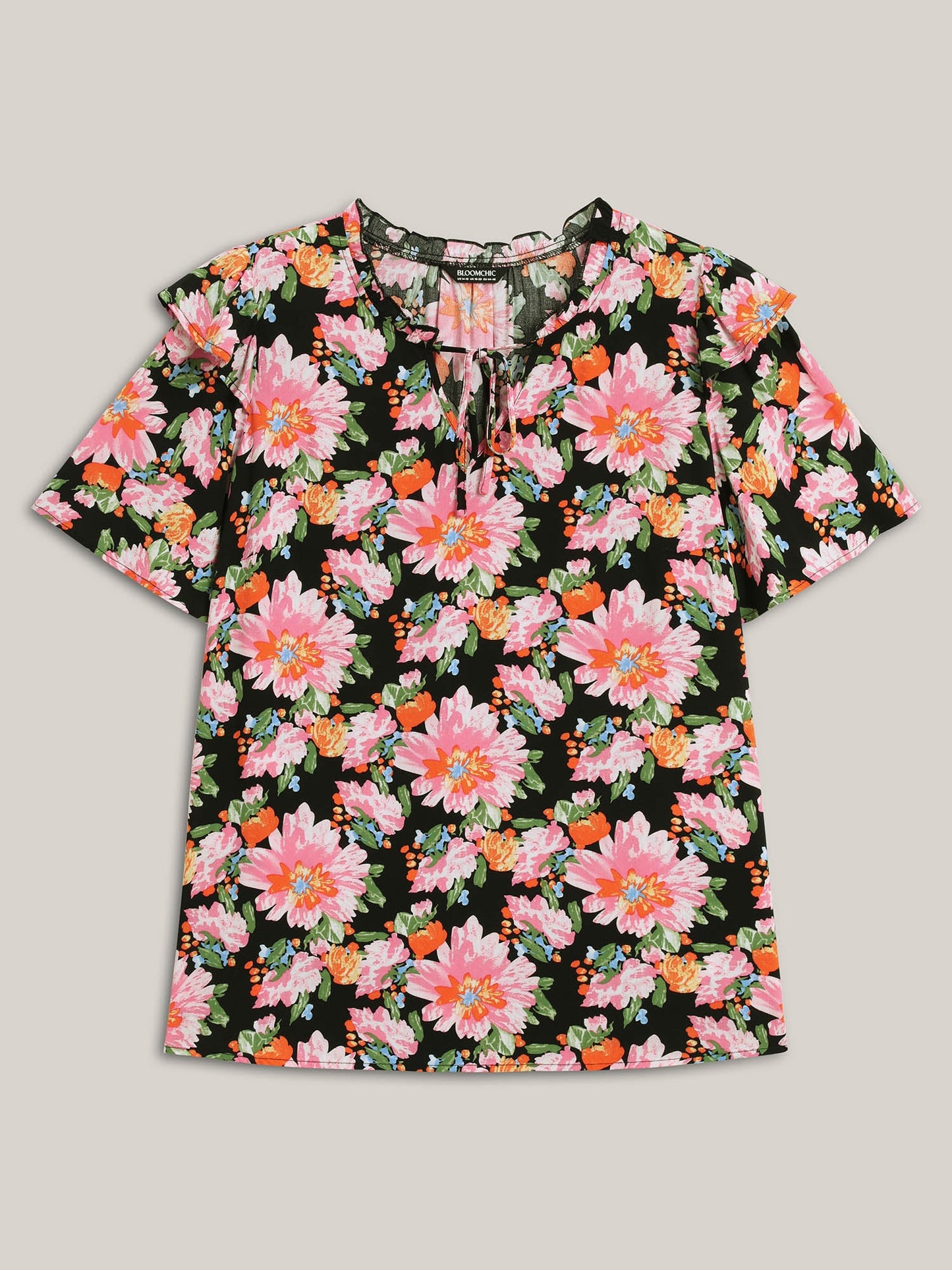 Large Flower Print Layered Sleeve Shirt