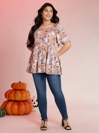 Rayon Halloween Floral Print Blouse