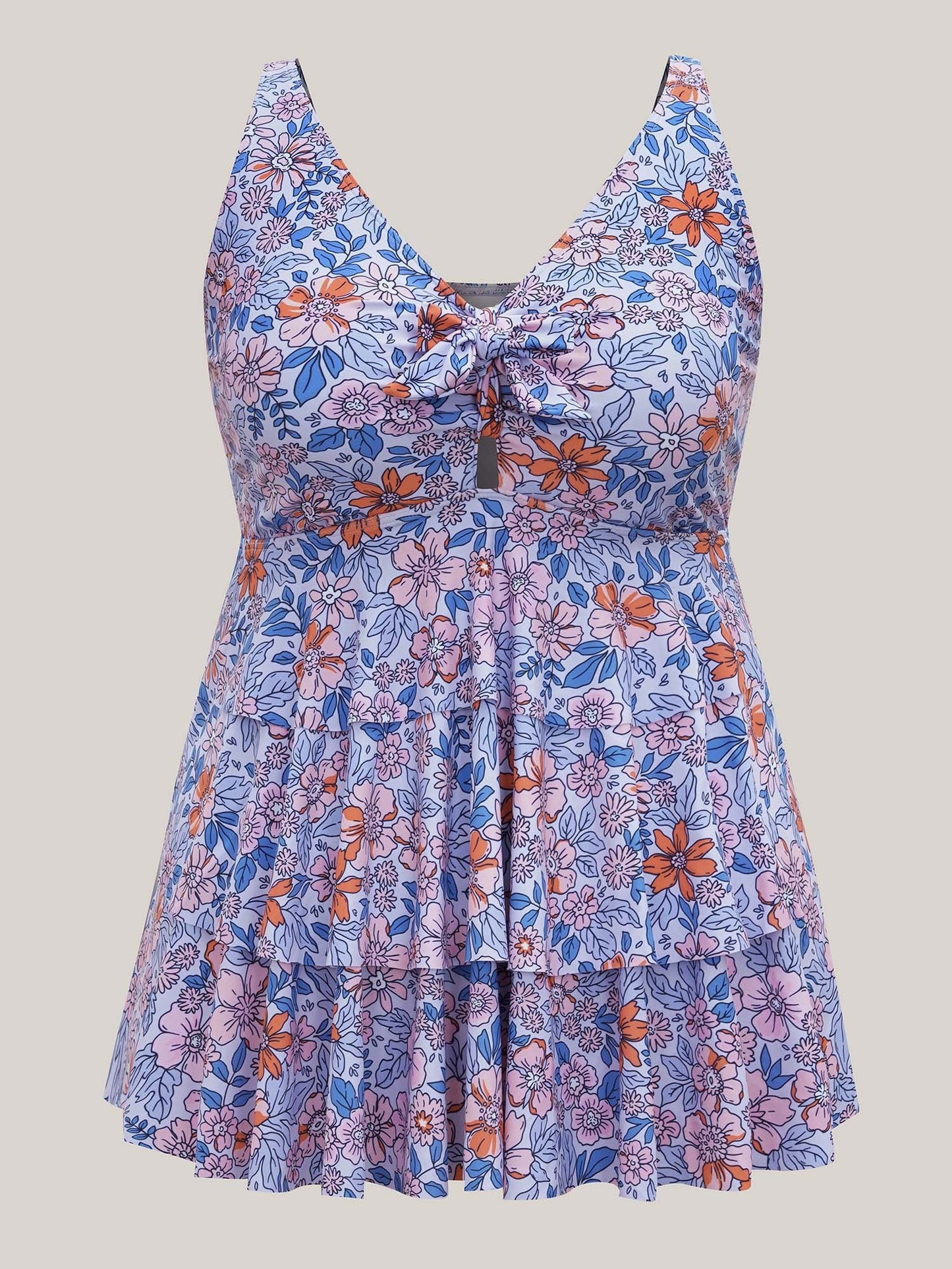 Floral Print Tiered Ties Adjustable Swim Top