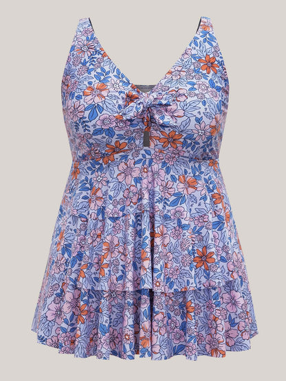 Floral Print Tiered Ties Adjustable Swim Top