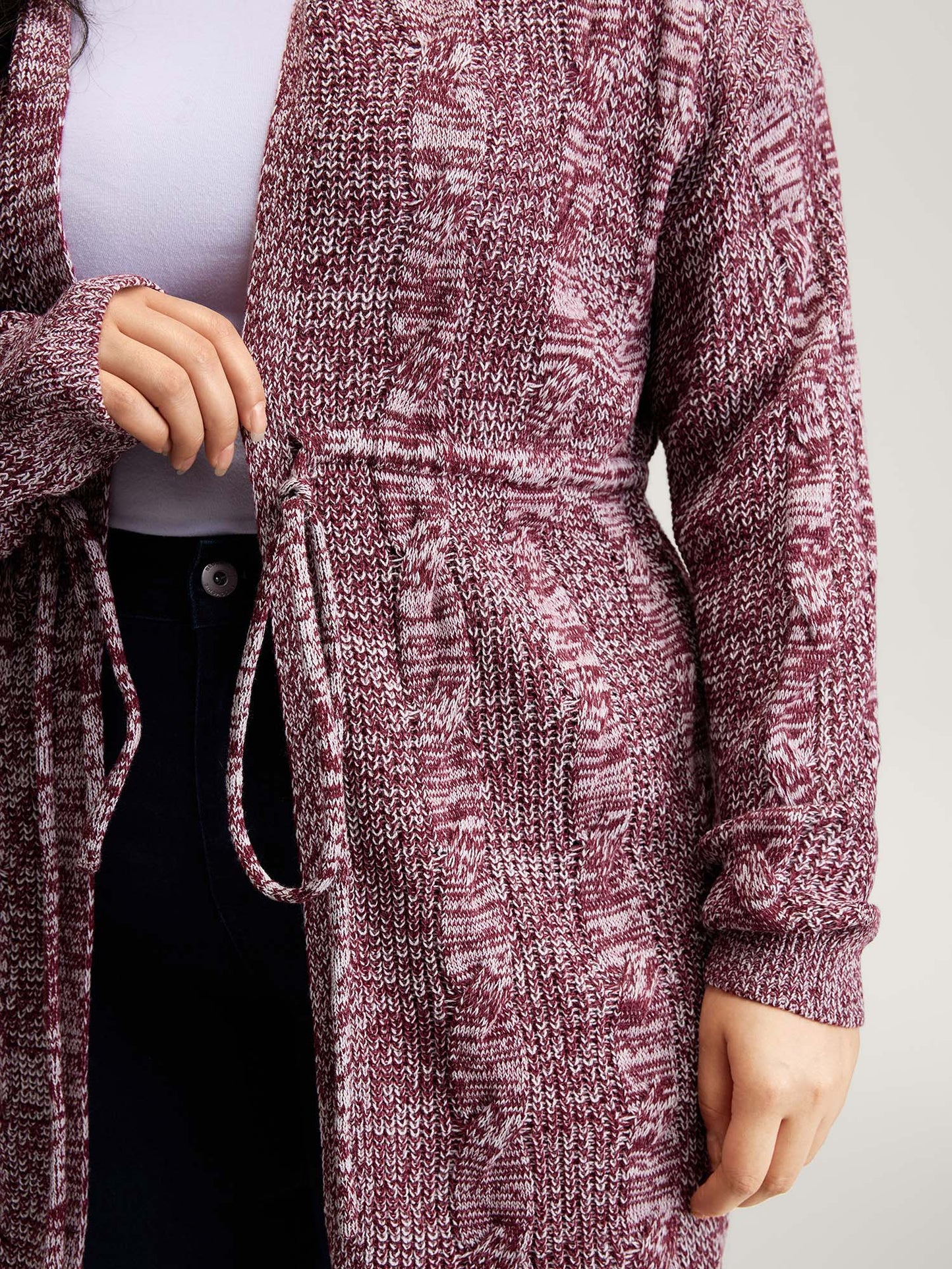 Cable Stitch Heather Hooded Knit Cardigan