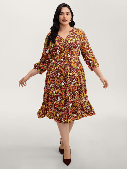 Rayon Floral Print Midi Dress