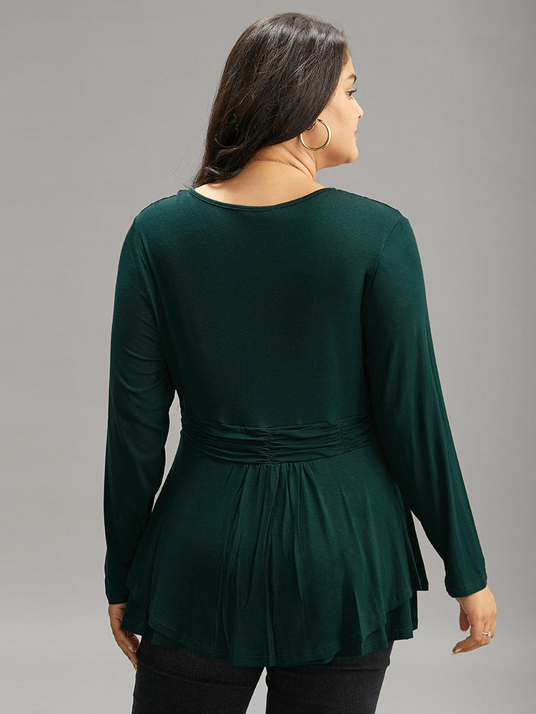 Supersoft Essentials Plain Ruffle Hem Wrap Ruched T-shirt