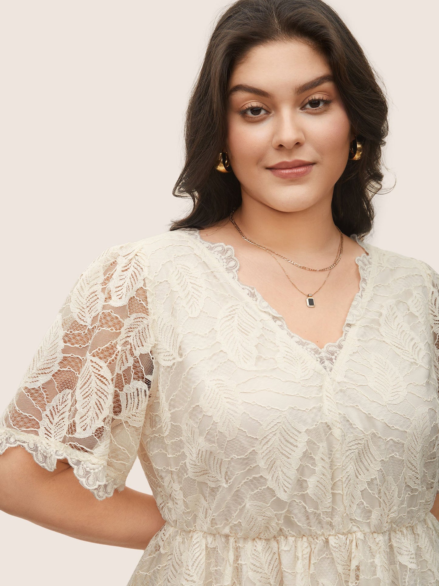 Lace Panel Mesh Patchwork Elastic Waist Blouse