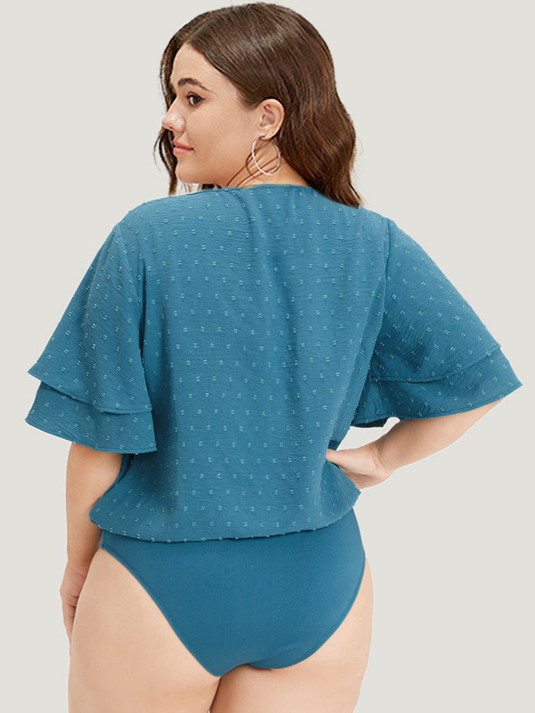 Polka Dot V Neck Ruffle Layered Sleeve Bodysuit