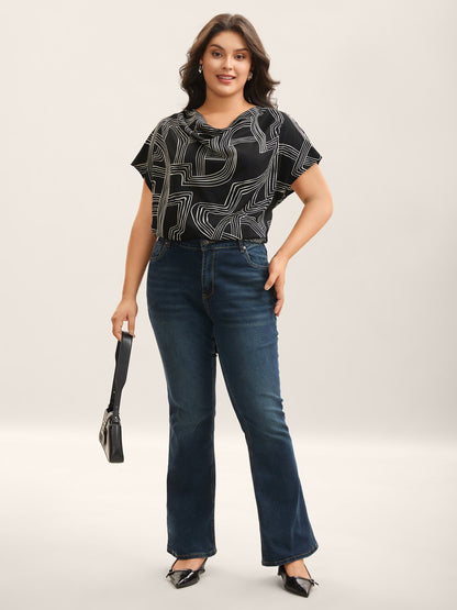Abstract Print Cowl Neck Blouse