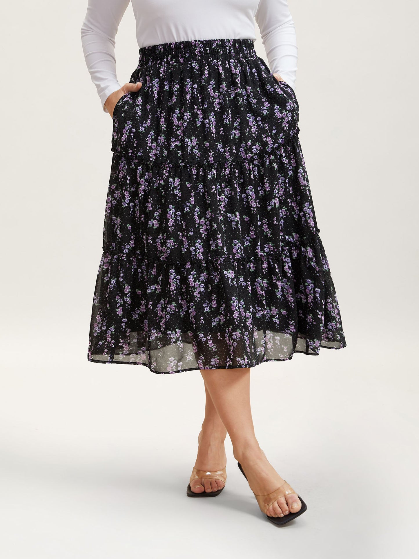Flirty Floral Pleated Sheer Midi Skirt