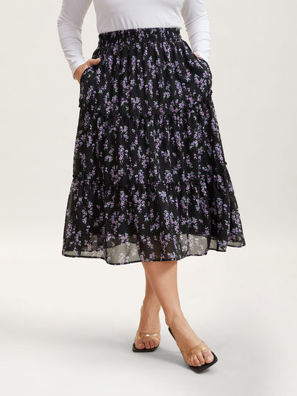 Flirty Floral Pleated Sheer Midi Skirt
