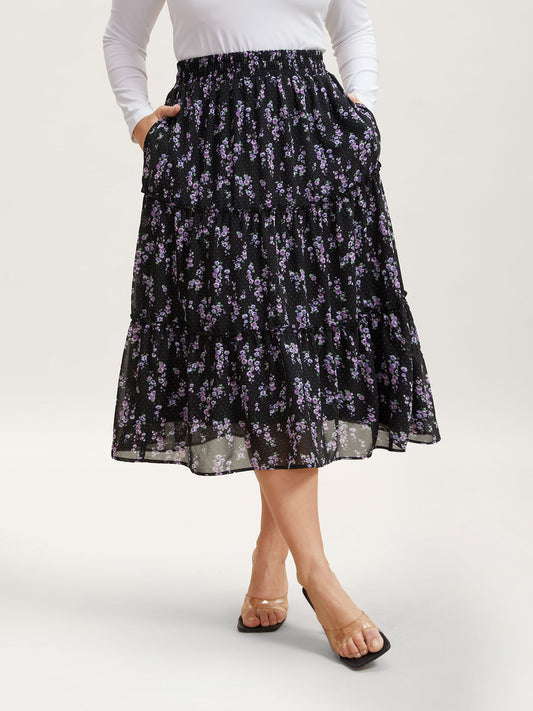Flirty Floral Pleated Sheer Midi Skirt