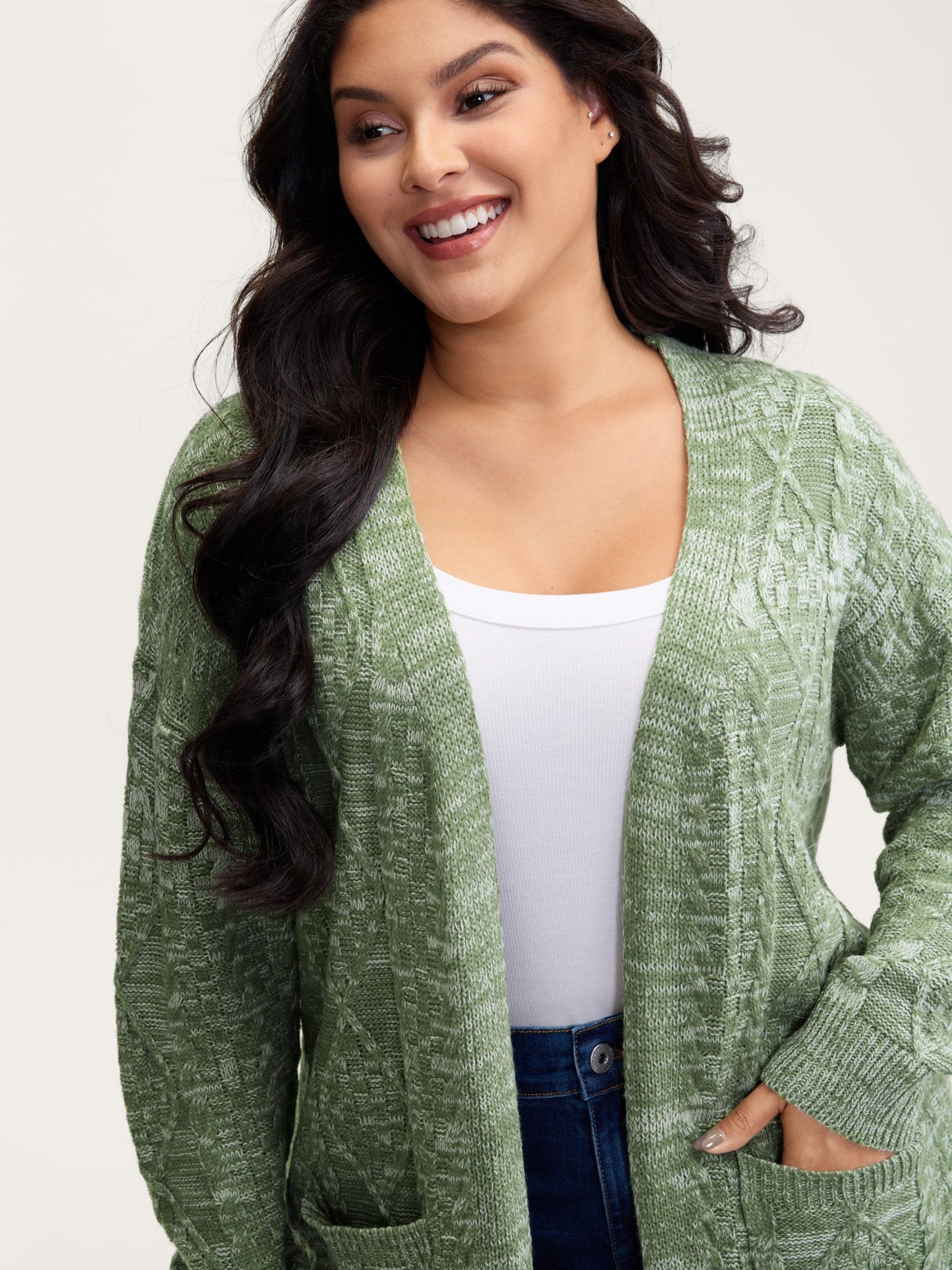 Cable Knit Textured Pockets Knit Cardigan