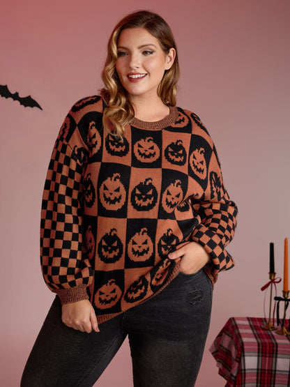 Creepy Pumpkins Jacquard Blended Yarn Pullover