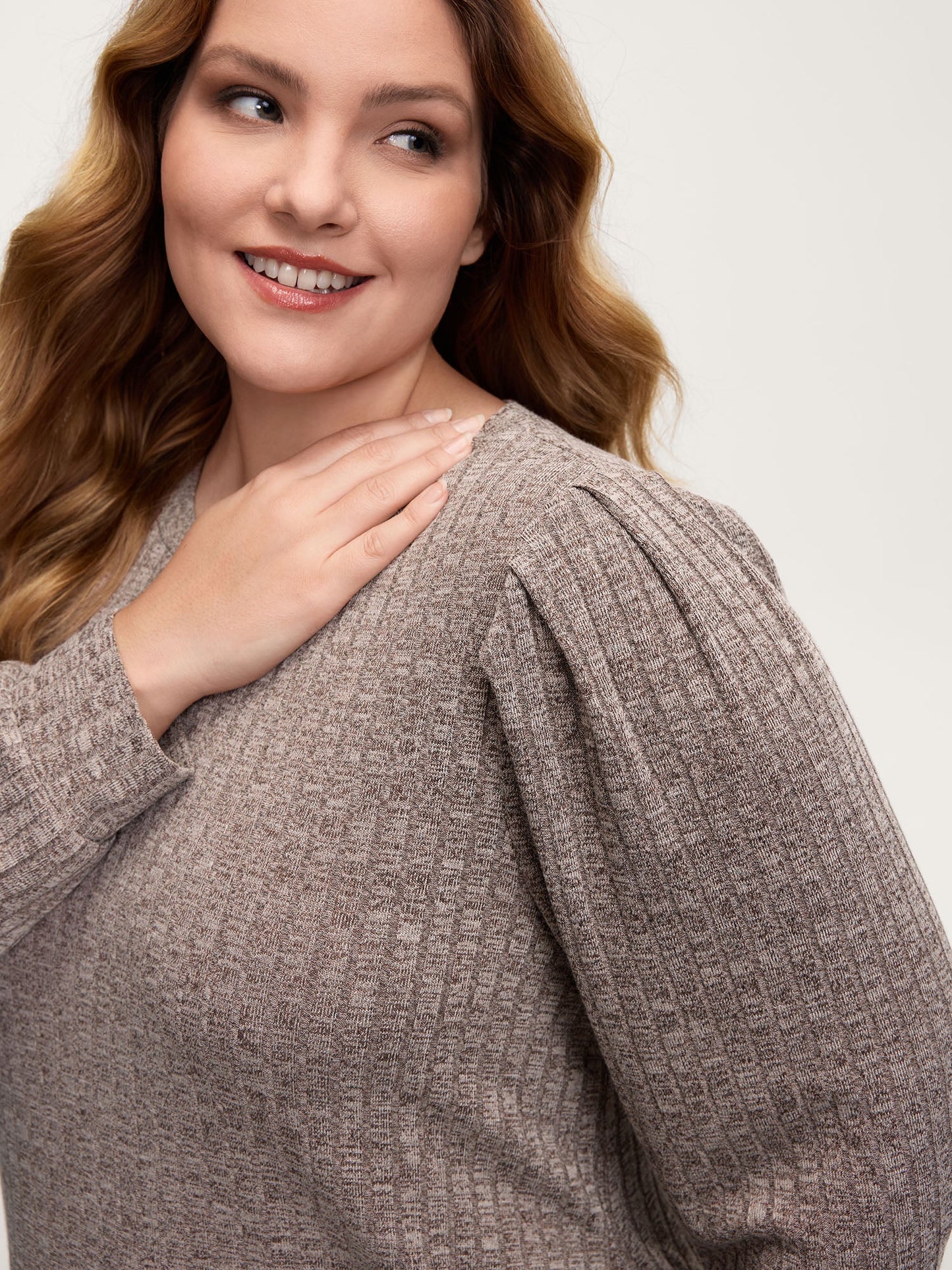 Ribbed Puffy Sleeve Knee-Length Sweater Dress
