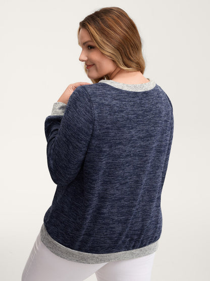 Color Contrast V-Neck Button Sweatshirt