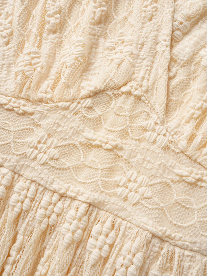 Solid Overlap Collar Lace Panel Dress