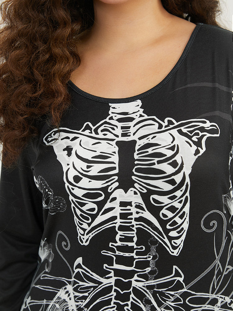 Halloween Skull Print Mermaid Hem Dress
