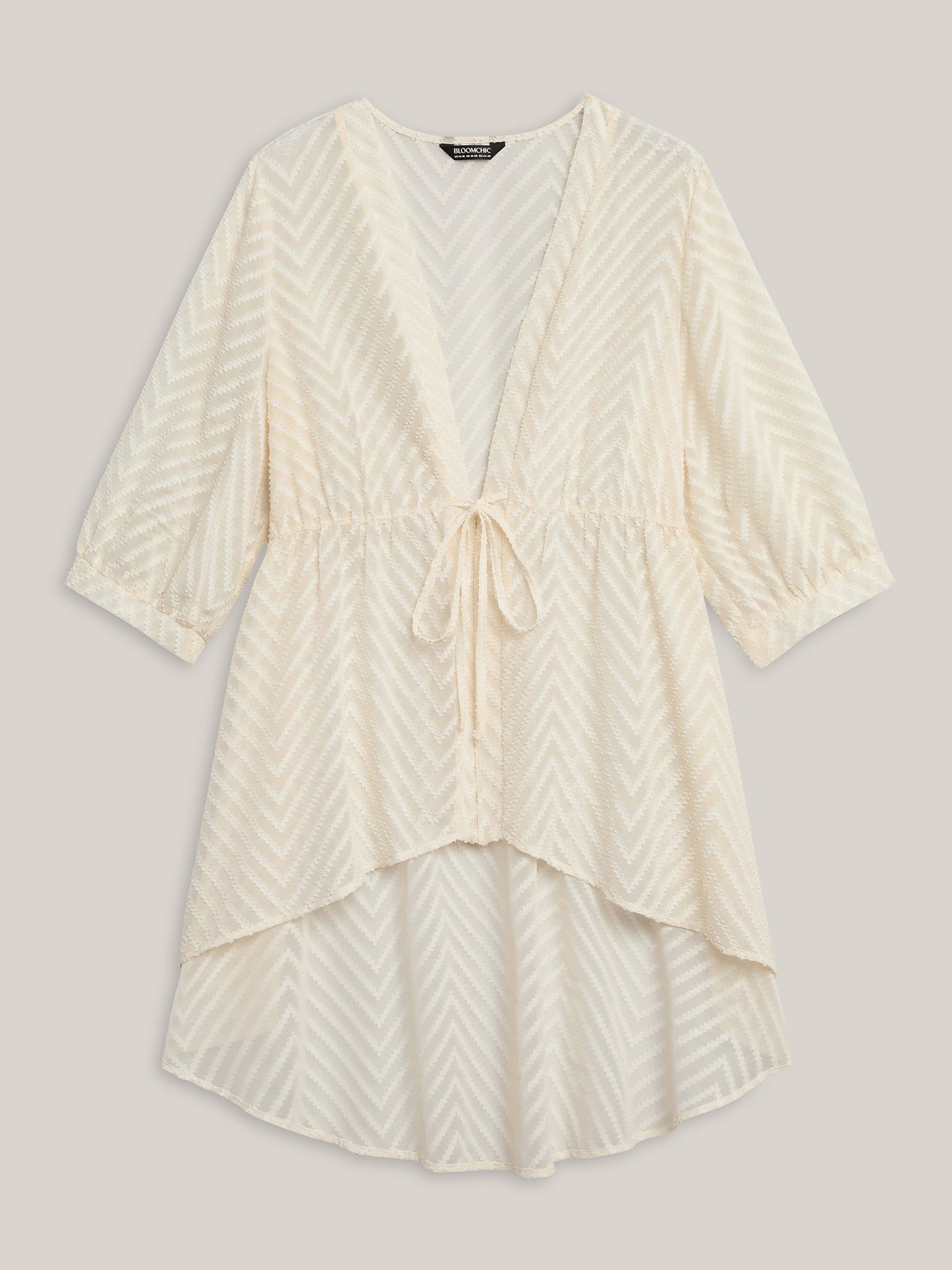 Textured Sheer Tied High-Low Kimono