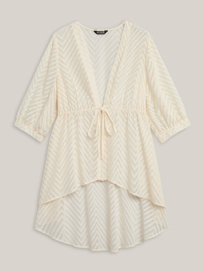 Textured Sheer Tied High-Low Kimono