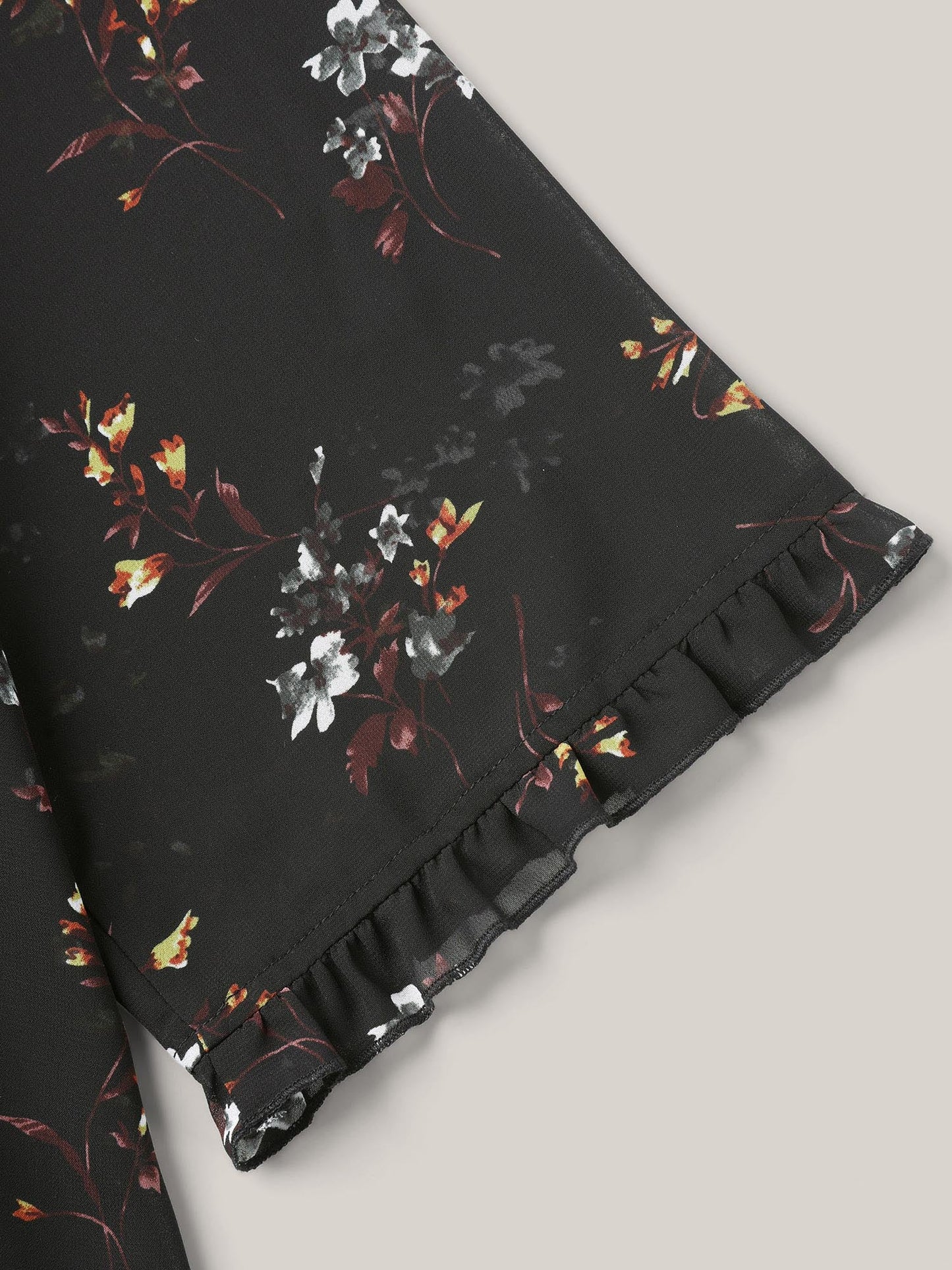 Floral Print Sheer Ruffled Trim Sleeve Shirt