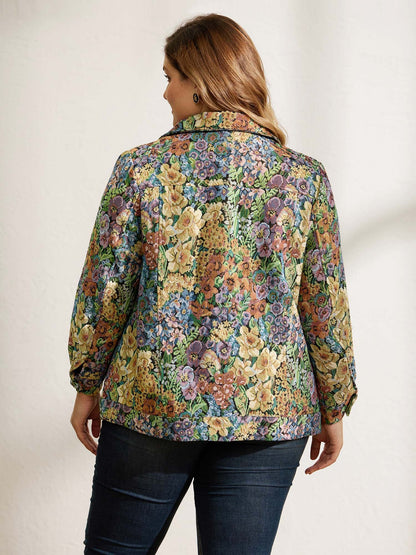Floral Textured Lined Pockets Coat