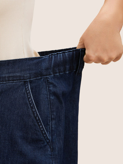 Dark Wash Slanted Pocket Loose Denim Shorts
