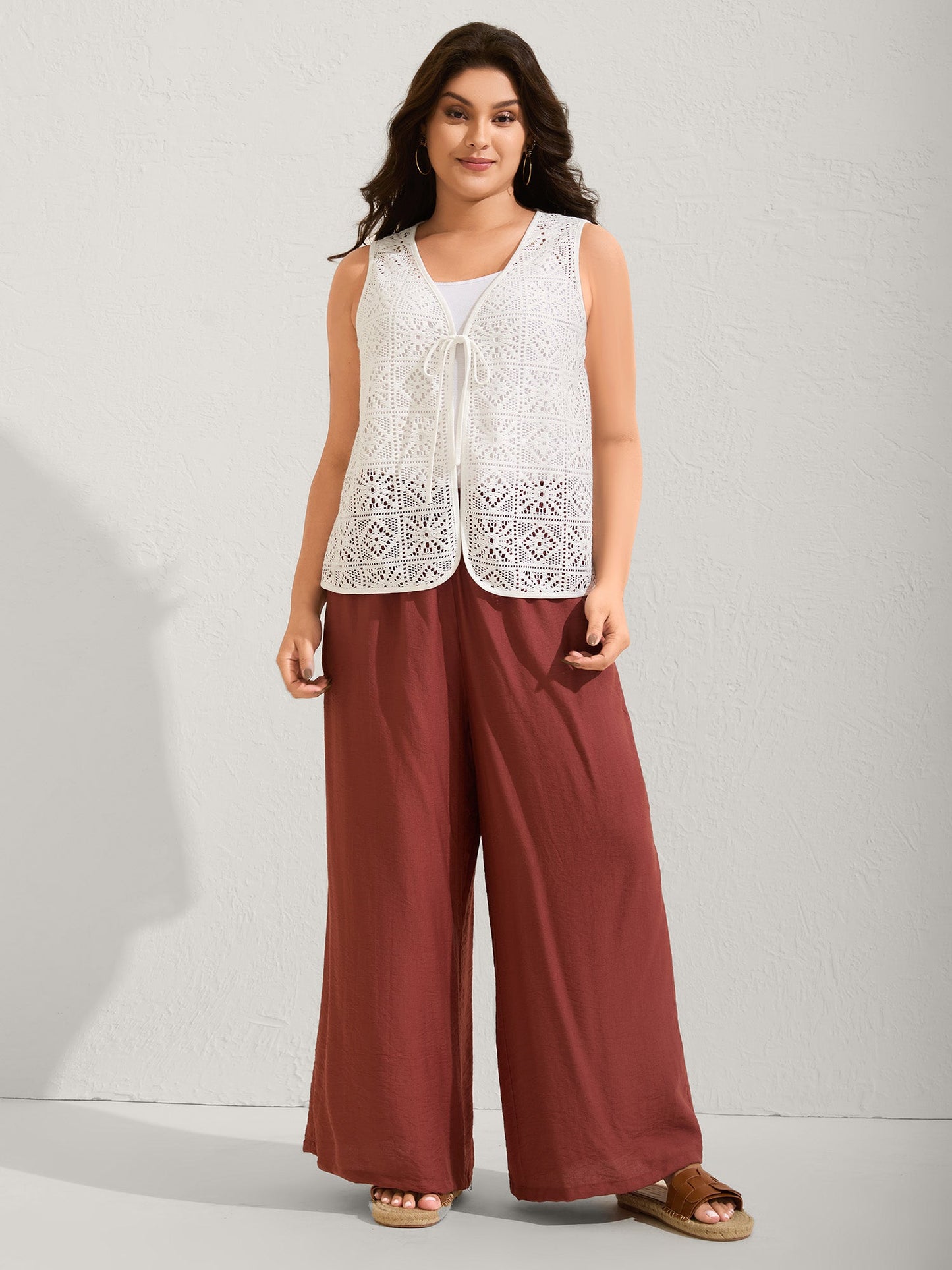 Lace Spliced Denim-Like Kimono Vest