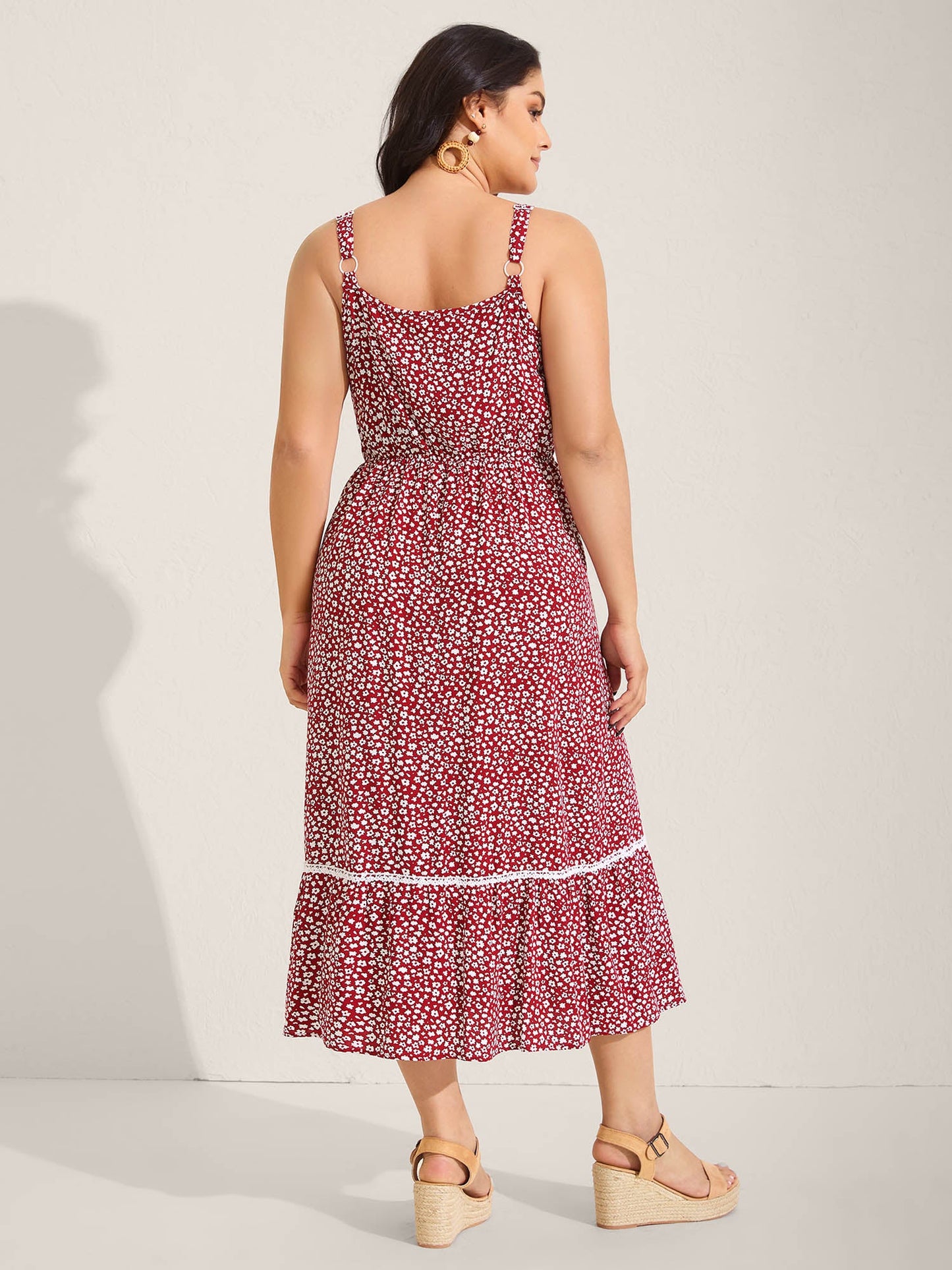 Ditsy Floral Print Lace Trim Cami Dress