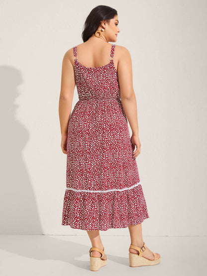 Ditsy Floral Print Lace Trim Cami Dress