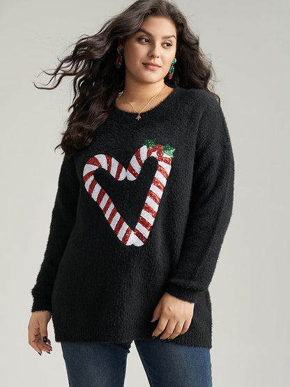 Sequin Christmas Heart Graphic Pullover