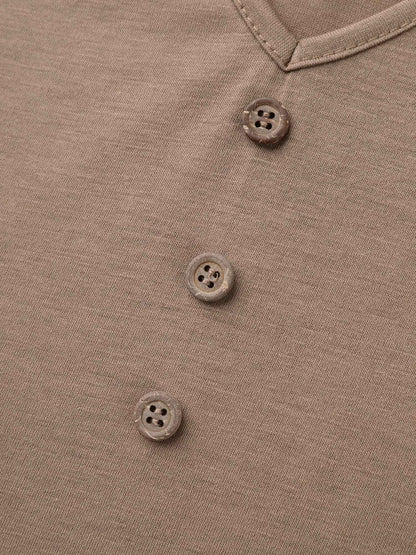 Petal Sleeve Lace Button Solid T-Shirt