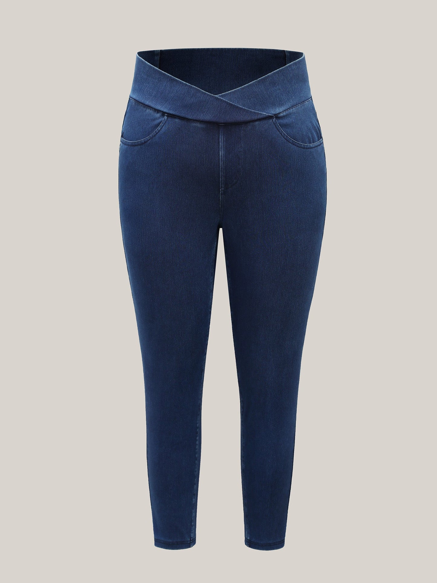 Overlap Hem Yoga Stretch Skinny Knit Jeans