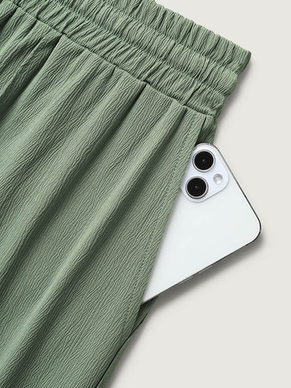 Drawstring Pin Tuck Wide-Leg Pants