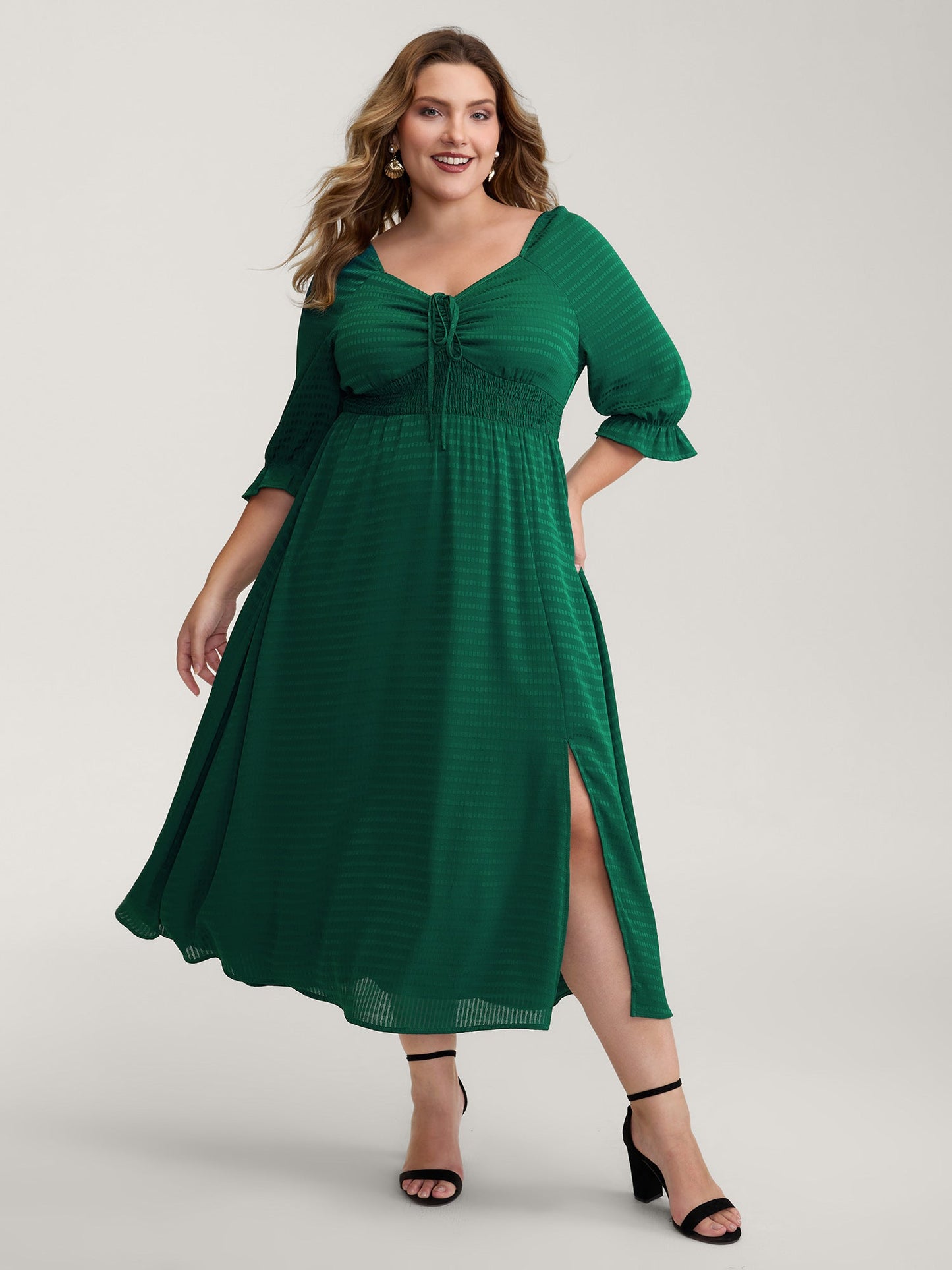 Drawstring Cinched-Bust Sweetheart Maxi Dress