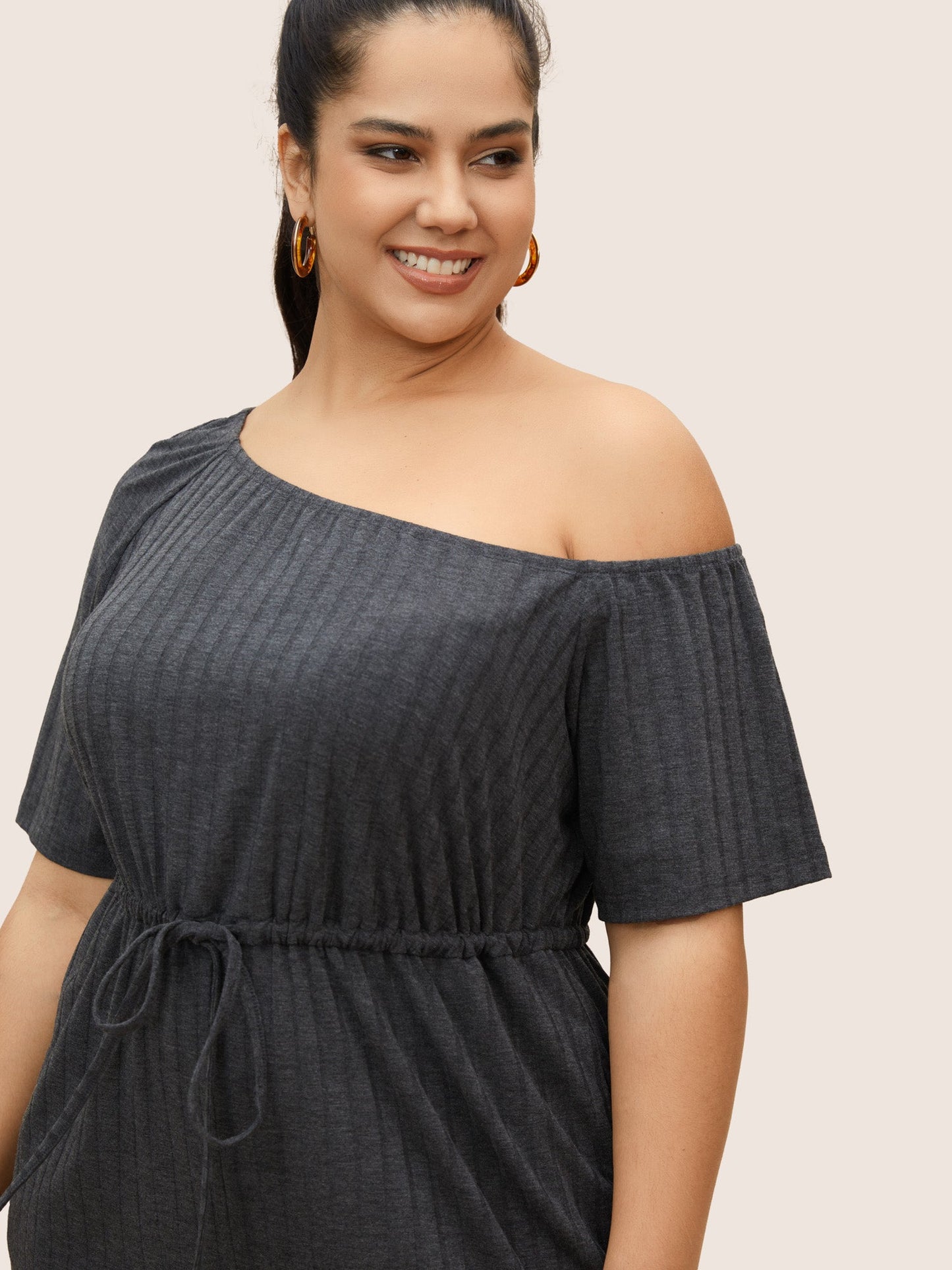 One Shoulder Drawstring Pit Strip Jumpsuit