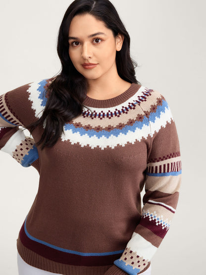 Fair-Isle Jacquard Pattern Contrast Pullover