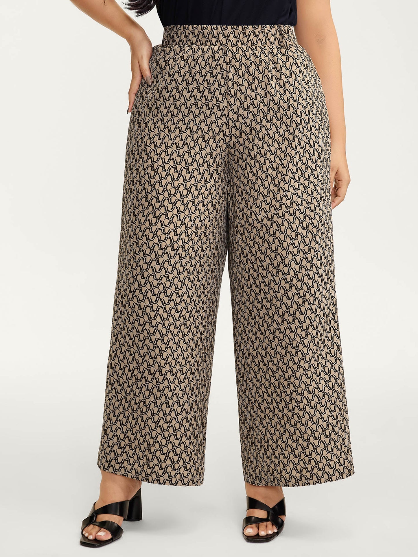 Geometric Print Stretchy Waist Wide-Leg Pants